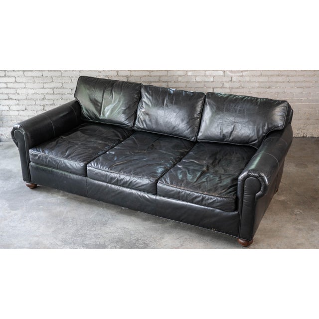 Restoration Hardware Lancaster Ebony Leather Luxe Sofa For Sale In Boston - Image 6 of 16
