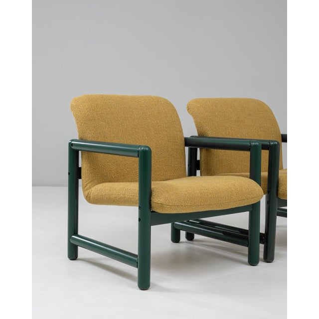Wood 20th Century Czech Lounge Chairs With Green Frames and Yellow Upholstery - A Pair For Sale - Image 7 of 18