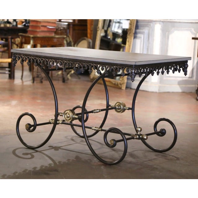 Metal Early 20th Century French Iron Pastry Table With Slate Top and Bronze Mounts For Sale - Image 7 of 9