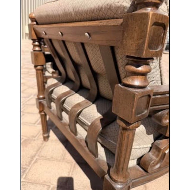 Wood Vintage Pair of Spanish Revival Style Lounge Chairs With Tufted Cushions For Sale - Image 7 of 10