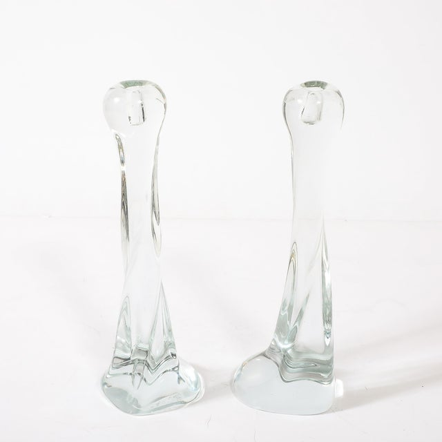 Pair of Signed Renato Anatra Transparent Sculptural Murano Glass Candlesticks For Sale - Image 9 of 17