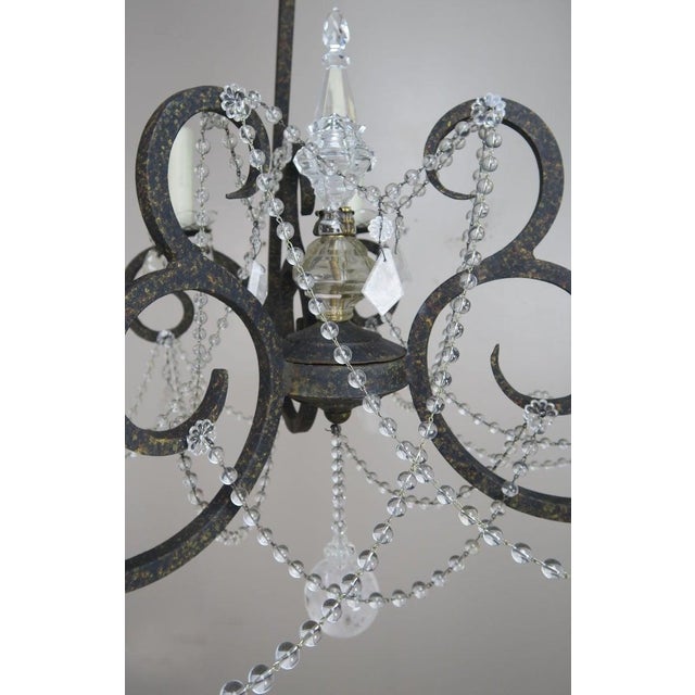 Six-Light Rock Crystal Wrought Iron Chandelier For Sale In Los Angeles - Image 6 of 12