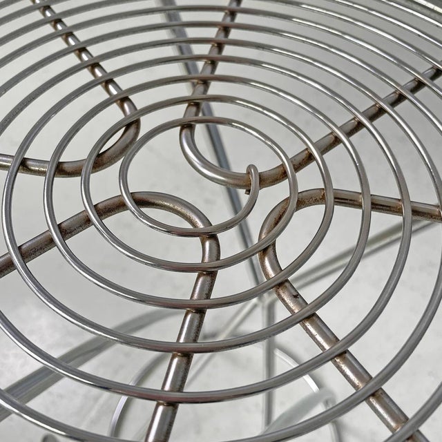 Set of Postmodern Italian Chromed Metal Round Base Stool with Ottoman For Sale - Image 12 of 18