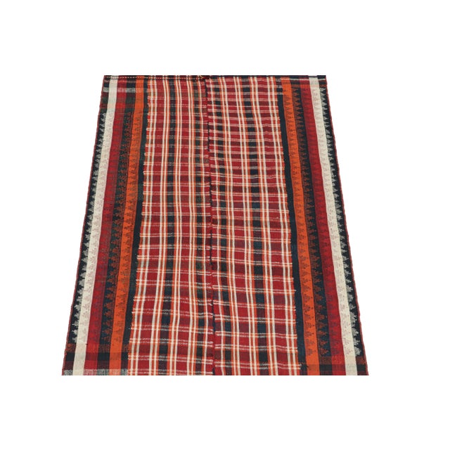 Tribal 1950s Vintage Persian Kilim in Red With Plaid Multicolor Stripes by Rug & Kilim For Sale - Image 3 of 8