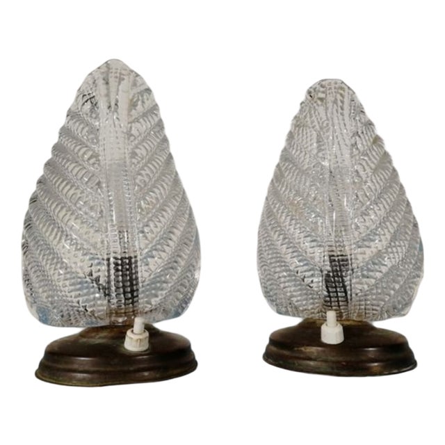 Art Deco Murano Glass Lamps, 1950s, Set of 2 For Sale