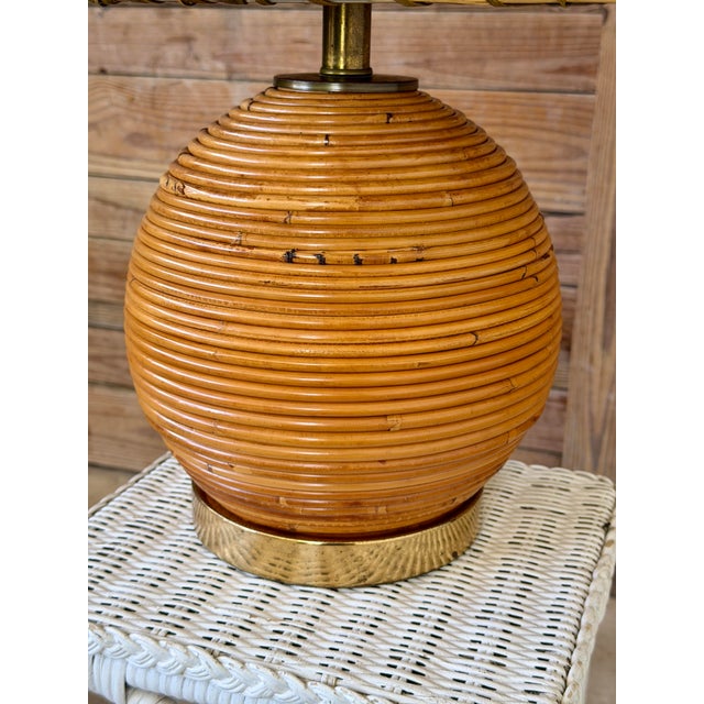 Vintage Pencil Rattan Table Lamp With Crab Finial & Woven Shade For Sale - Image 9 of 12