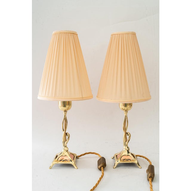 Jugendstil Brass Table Lamps with Fabric Shades, Vienna, Austria, 1908, Set of 2 For Sale - Image 18 of 18