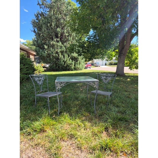 Mid-Century Modern Vintage Wrought Iron Patio Set Attributed to Woodard Furniture's Orleans Collection For Sale - Image 3 of 13