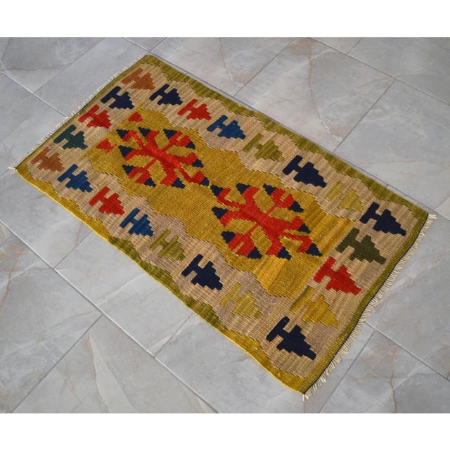 1990s Turkish Rug Hand-Woven Mini Kilim Rug - 2' X 3'8" For Sale - Image 6 of 10
