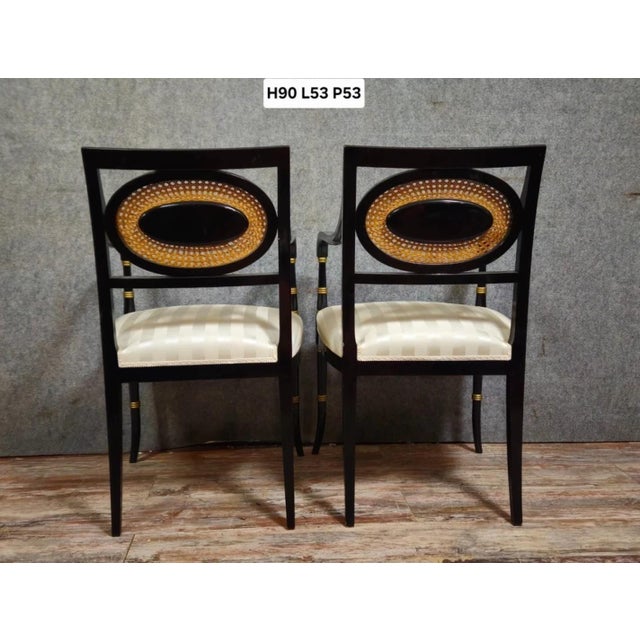 Wood Armchairs with Medallion Backs in Lacquered Wood, Set of 2 For Sale - Image 7 of 10