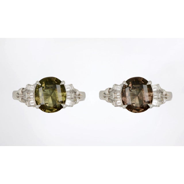 Gia Certified 2.62 Carat Oval Green Alexandrite & Diamond Platinum Vintage Ring, Size 5.75 For Sale - Image 12 of 12
