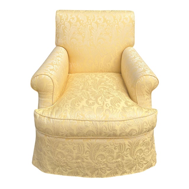 Nancy Corzine Alistair English Roll Arm Lounge Club Chair in Yellow Matelasse Fabric For Sale In Los Angeles - Image 6 of 6