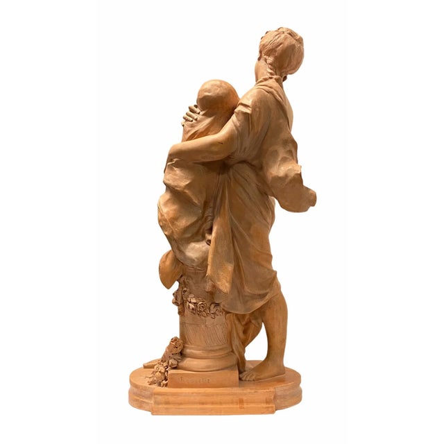 Mother and Child Terracotta Sculpture Signed Rougelet For Sale In New York - Image 6 of 12
