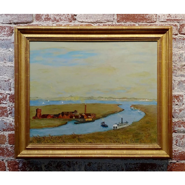 Harry Mayhew -Steamboats in Burlingame at the San Francisco Bay-Oil Painting For Sale - Image 12 of 12