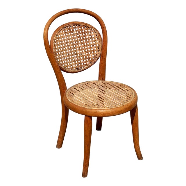 Vintage Vienna Secession Style Bent Oak & Cane Bistro Children's Chair Attributed to Thonet No.015 For Sale