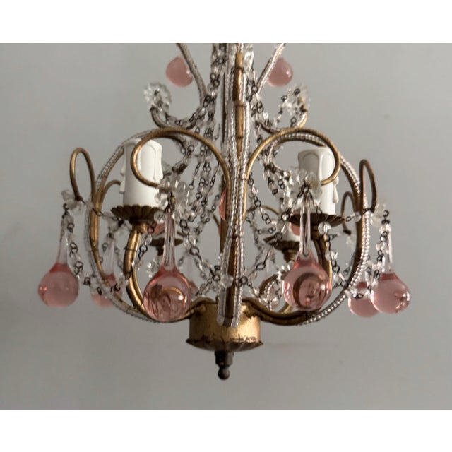 2000 - 2009 Petite Pink Crystal Beaded Chandelier For Sale - Image 5 of 5