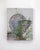 This oil painting presents a figure in a reflective helmet, partially obscured by vibrant green foliage and ethereal...