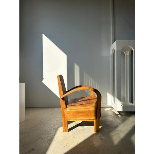 Small Asian Armchair with Upcycled Wooden Slats For Sale - Image 4 of 18