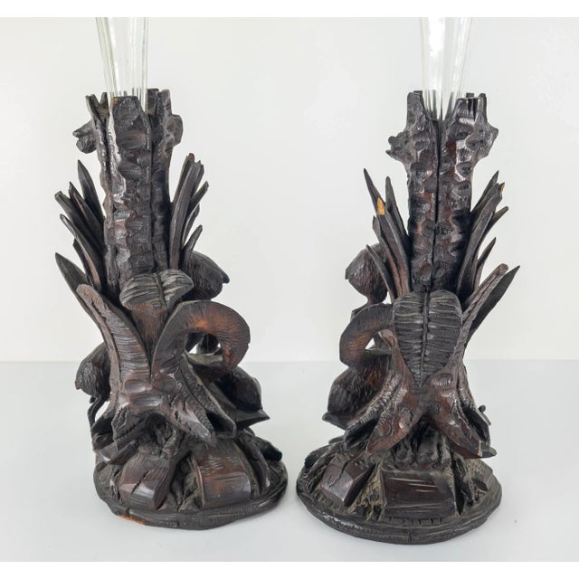 Wood Pair of German Carved Black Forest Walnut Vases For Sale - Image 7 of 13