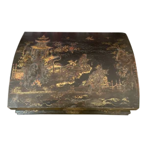 Antique Chinese Export Chinoiserie Black Lacquer Box