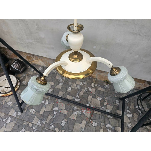 Metal Brass and Glass Chandelier from Cichoń Lighting, 1960s For Sale - Image 7 of 9