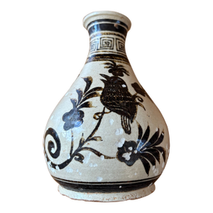 Antique Chinese Cizhou Kiln Hand-Painted Bird Vase - 7"