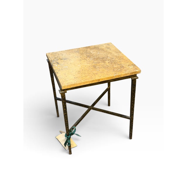 Art Deco Giacometti Style Paul Ferrante Marble Top SquareWrought Iron Side Table For Sale - Image 3 of 4