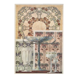 Matted 1900 Art Nouveau Design Chromolithograph-Decorative Objects For Sale