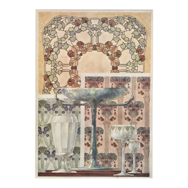 Matted 1900 Art Nouveau Design Chromolithograph-Decorative Objects For Sale