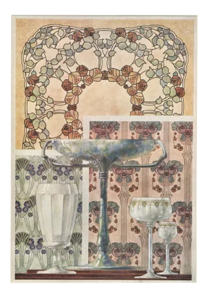 Matted 1900 Art Nouveau Design Chromolithograph-Decorative Objects