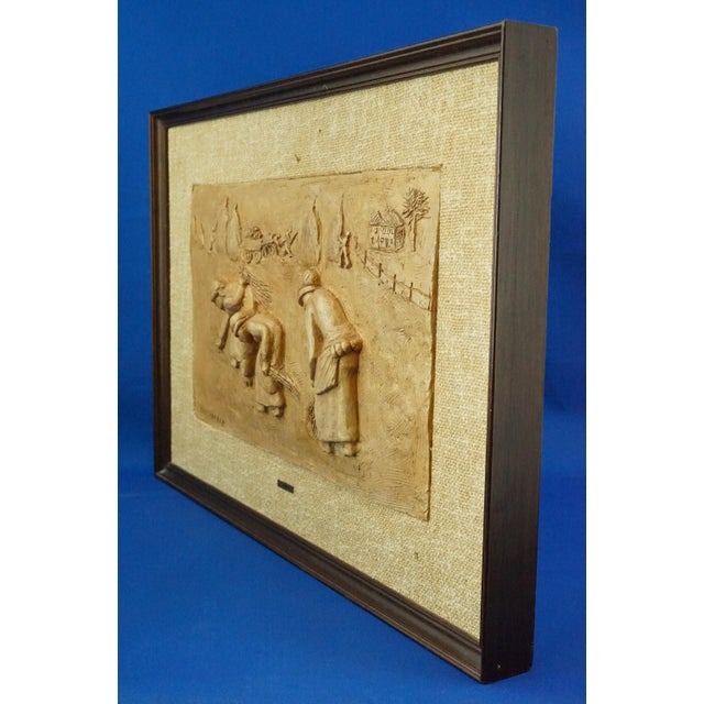 Bucci Melandri School The Gleaners Bas-Relief Plaque in Ceramic Faenza by Aldo Bacchilega, Italy, Early 1900s For Sale - Image 4 of 18