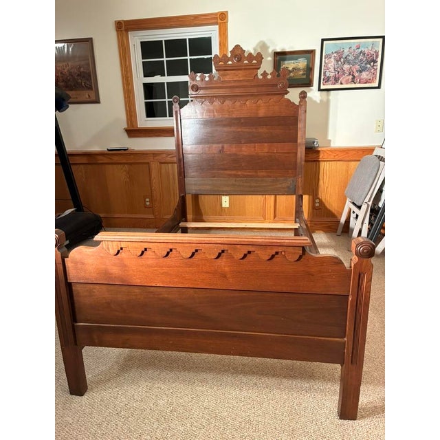 Victorian Eastlake Antique Carved Walnut Twin Bed Frame. This bed has served our family for two generations. Walnut with a...