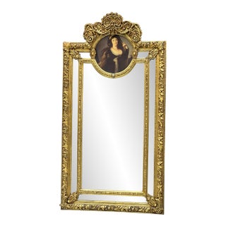 French Gold Leaf Mirror – Ornate Gold Frame With Portrait Detail For Sale