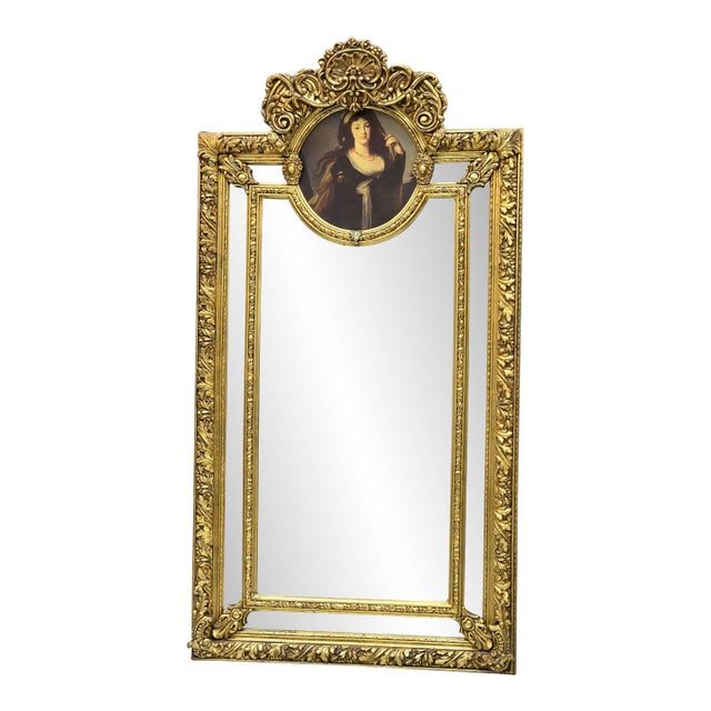 French Gold Leaf Mirror – Ornate Gold Frame With Portrait Detail For Sale