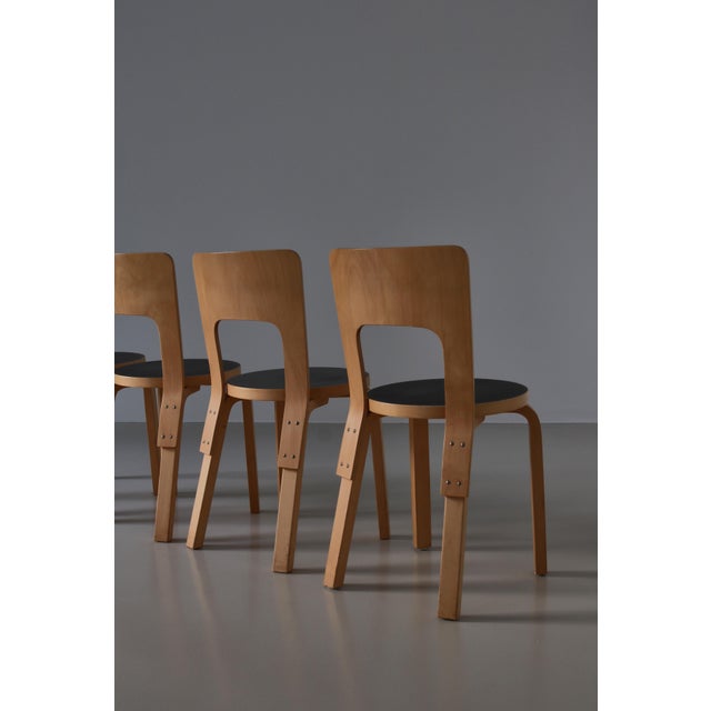 Vintage Model 66 Chairs in Laminated Birch by Alvar Aalto for Artek, 1960s, Set of 4 For Sale - Image 11 of 17