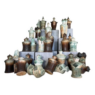 Large Sculptural Ceramic Chess Set from Maria Kenarova, Set of 32 For Sale
