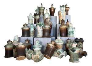 Large Sculptural Ceramic Chess Set from Maria Kenarova, Set of 32