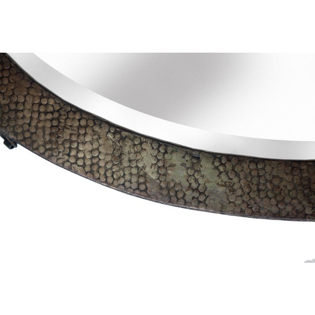 1900 - 1909 Antique, Arts & Crafts Metal Hammered Oval Beveled Mirror For Sale - Image 5 of 5