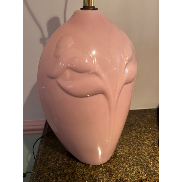 1980 Large Pink Orchid Ceramic Lamp For Sale In New York - Image 6 of 7