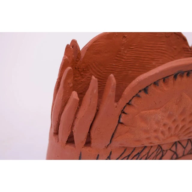 Studio Terracotta Aztec Style Vase Signed For Sale - Image 12 of 13