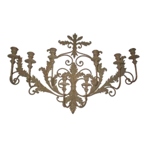 Vintage French Ornate Fleur-De-Lis Style Metal Eight Arm Candle Wall Sconce