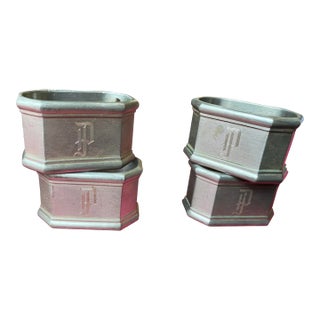 Vintage P Monogrammed Collection of Napkin Rings - Set of 4 For Sale