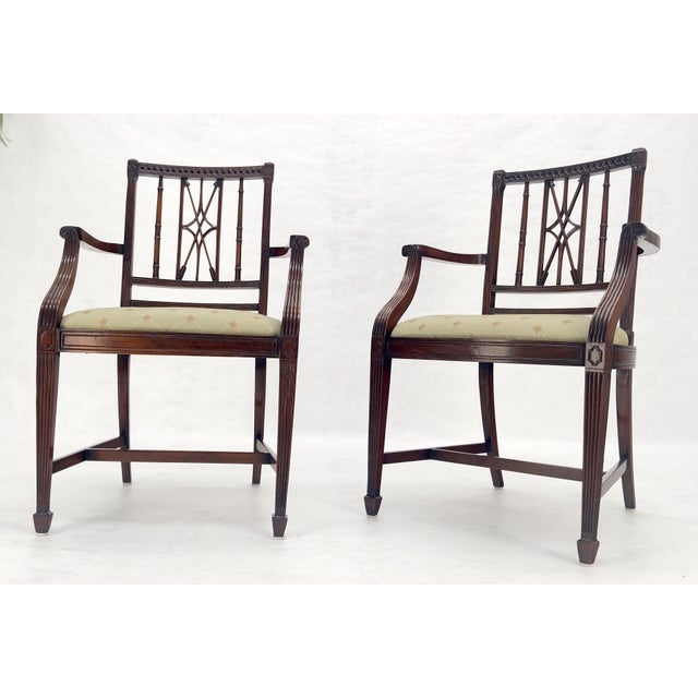 Pair of Very Fine Carved Mahogany Open Arm Faux Bamboo Arrows Armchairs MINT For Sale - Image 9 of 16