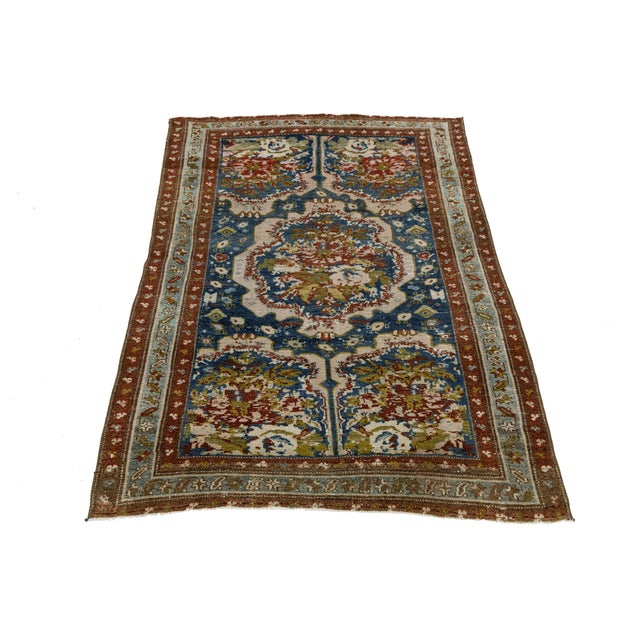 Late 19th Century 19th Century Antique Malayer Rug With Floral Medallion in Indigo, Terracotta & Sage For Sale - Image 5 of 8