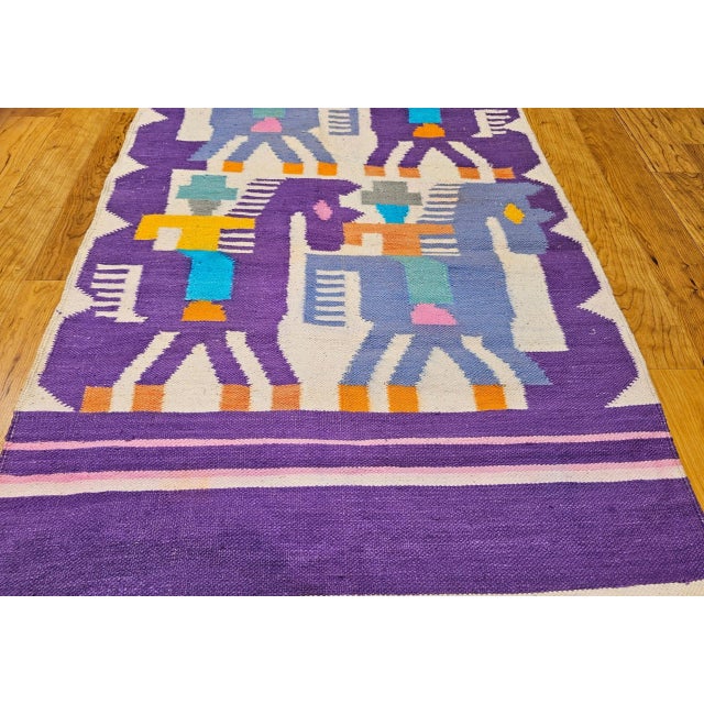 Vintage Southwestern Pictorial Kilim Area Rug, Handwoven Pictorial Design, Lavender & Ivory, 3’ X 5’ For Sale In Chicago - Image 6 of 10