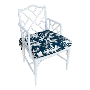 White Lacquered Chinese Chippendale Style Faux Bamboo Chair in Thaibaut South Seas Chinoiserie