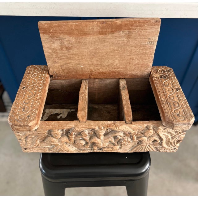 Wood Vintage Handcrafted Carved Hindu Vibhuti Box For Sale - Image 7 of 12