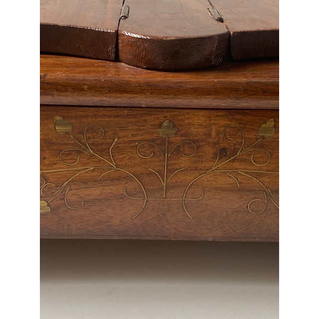 Chocolate Antique Wood/Brass Inlay Bible Box Floral Print For Sale - Image 8 of 12