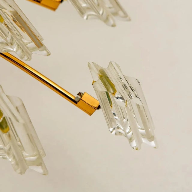 Crystal and Gilded Brass Ceiling Light by Oscar Torlasco for Stilkronen, 1970s For Sale - Image 9 of 11