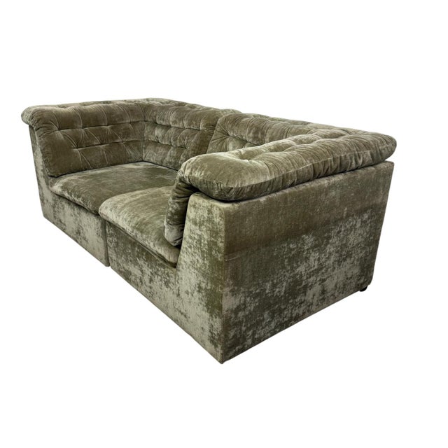 Vintage Olive Velvet Modular Two-Seater Sofa, 1960s For Sale - Image 9 of 17